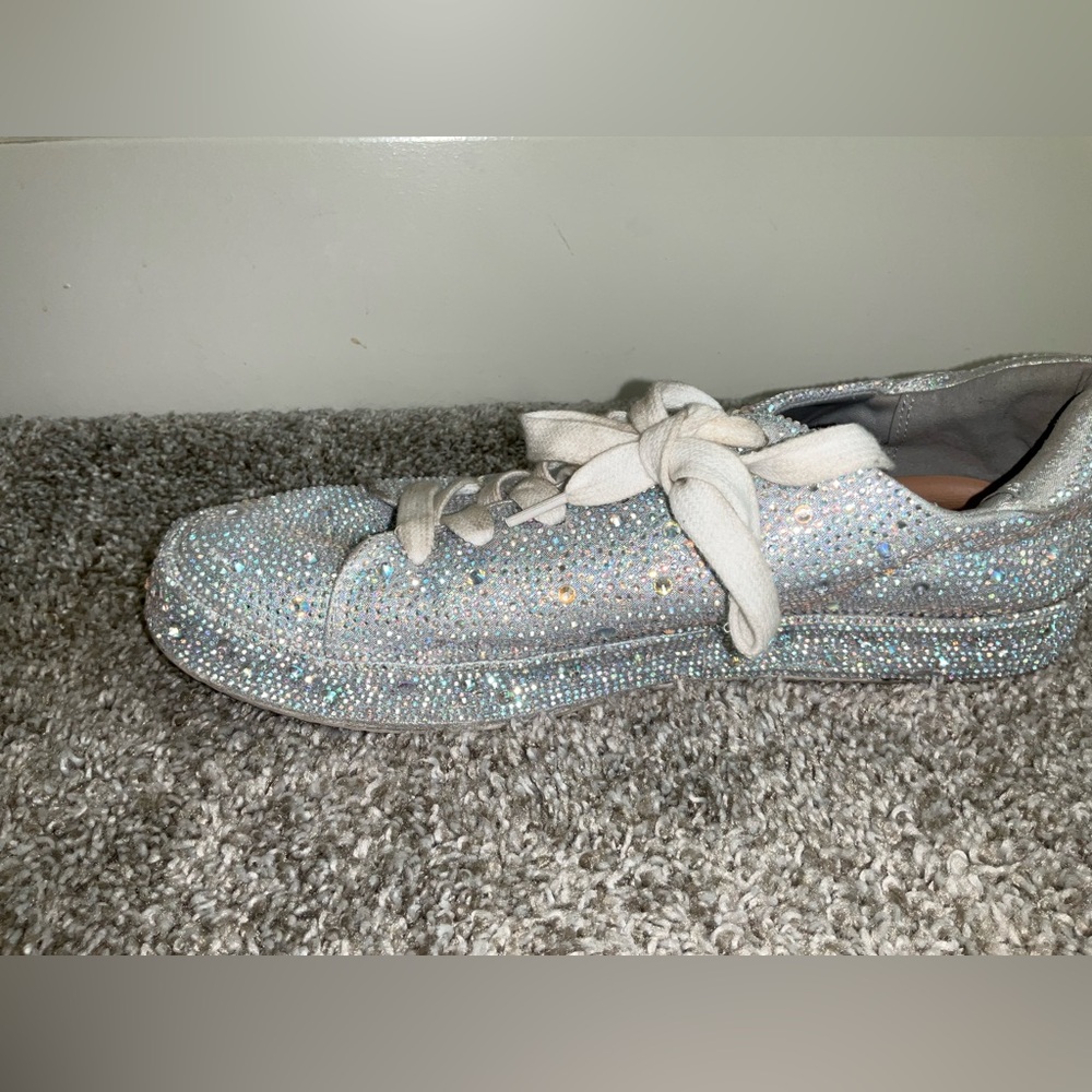 Women's Bling Rhinestone Shiny Sneakers - Silver Sz 9 - Picture 13 of 14